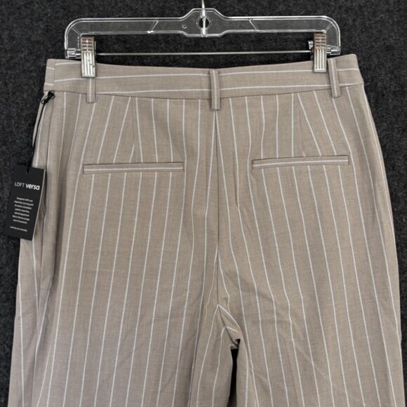Loft Versa Pants Women's 6 Taupe White Pinstripe Seasonless Stretch Pleated - Picture 4 of 13